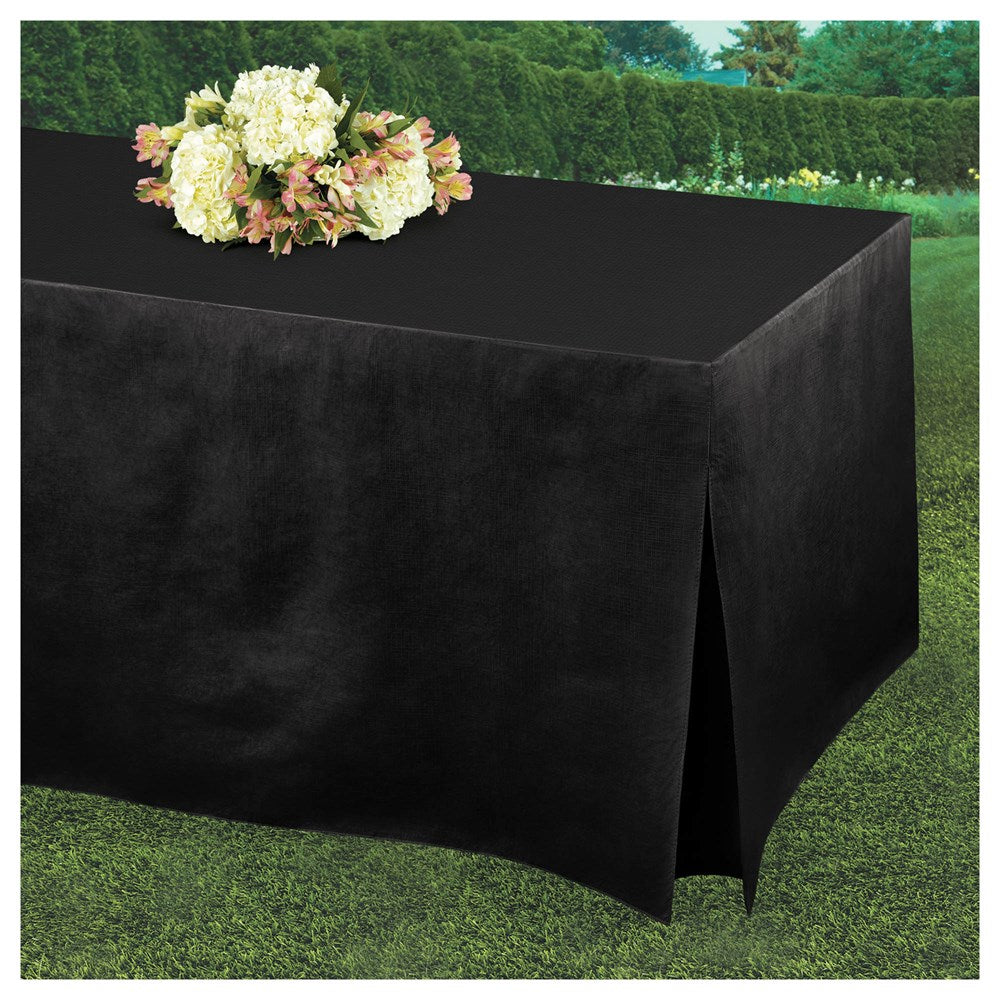 Jet Black Tablefitters Flannel Backed Vinyl Table Cover 72 inch x 31 inch x 27 inch 1ct