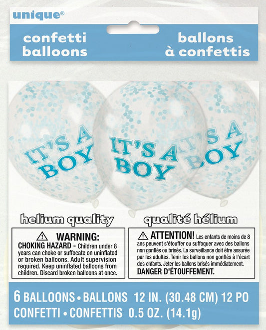 Boy Confetti Balloon 12in 6ct - Blue