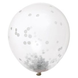 Globo transparente con confeti plateado 6 ct