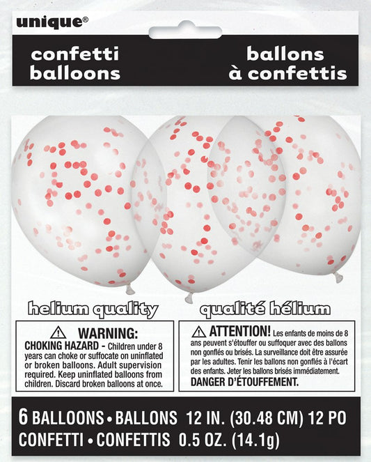 Confetti Balloon 12in 6ct - Red