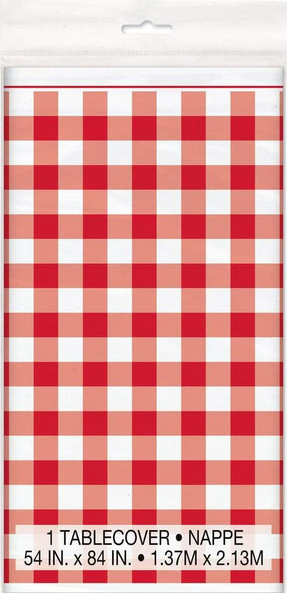 Red Gingham Plastic Tablecover 54x84 inch