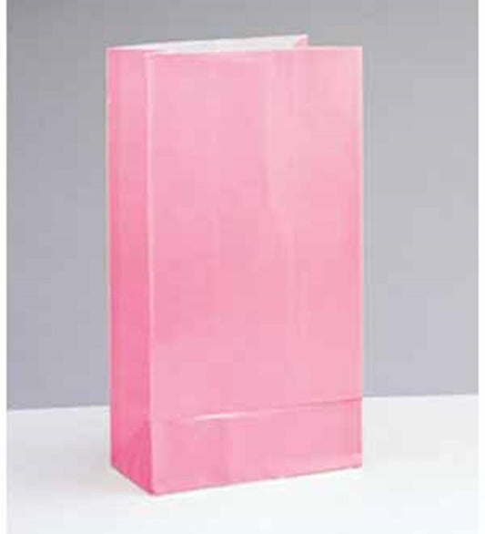 Pastel pink rectangular paper party bag with flat base and smooth surface.