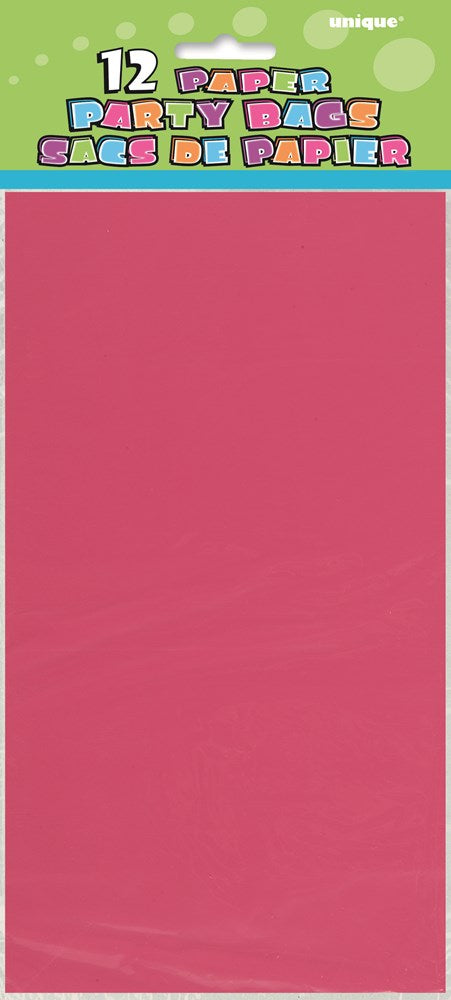 Set of 12 hot pink rectangular paper party bags with a smooth finish.