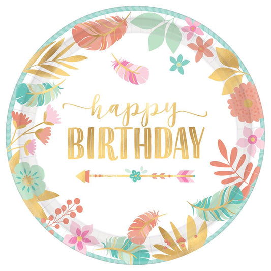 Boho Birthday Girl Plate(L) 8ct