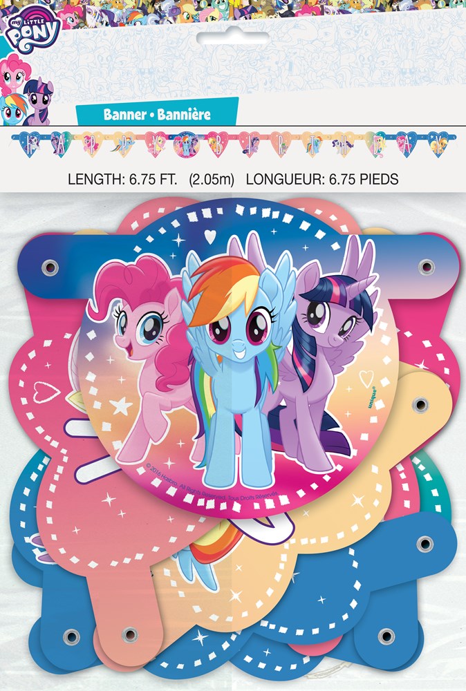 Colorful My Little Pony jointed banner with star and heart-shaped links featuring characters Pinkie Pie, Rainbow Dash, and.