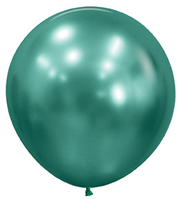 Glossy 24-inch round latex balloon in reflective aurora green, tied at the base.