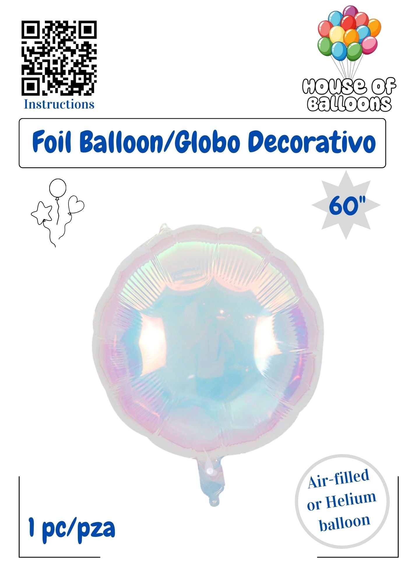 House of Balloons White Mother of Pearl Sphere 60 inch Foil Balloon 1ct