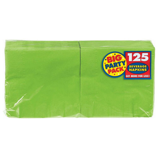 Bright green kiwi-colored beverage napkins in a 125-count bulk pack with party-ready label.