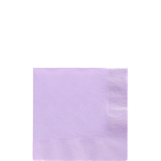 Square lavender paper napkin with a slightly textured edge, soft pastel purple color.