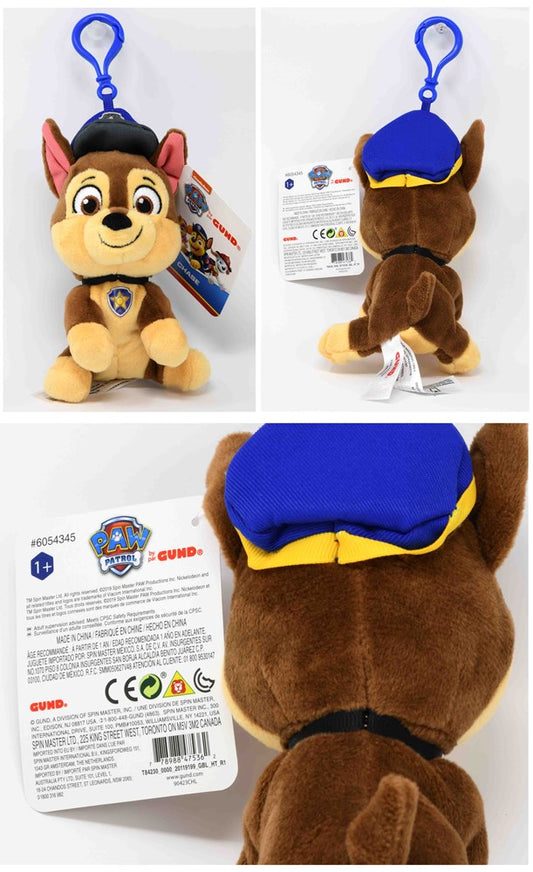 Gund Paw Patrol Chase Mochila Clip Peluche Animal Perro Azul 4in 3x3x5.5