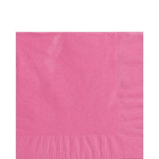 Bright pink large 2-ply paper napkin with textured border and smooth center.
