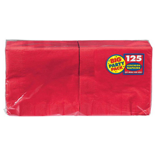 Stack of two apple red 2-ply paper napkin packs, 125 count each, with party pack label.