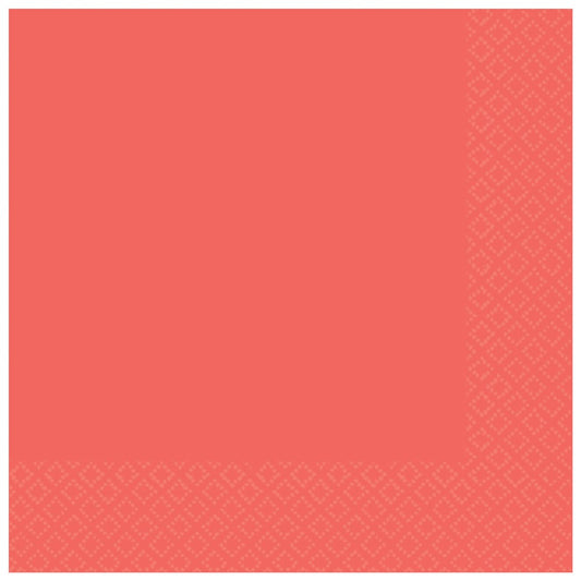 Coral-colored paper napkin with embossed diamond pattern along edges.