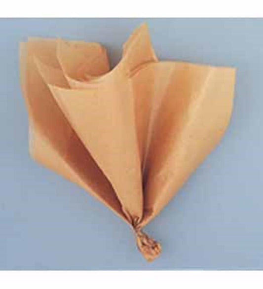 Five sheets of gold-colored tissue paper fanned out and gathered at the bottom in a small twist.