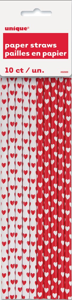 Valentines Day Heart Paper Straw 10ct