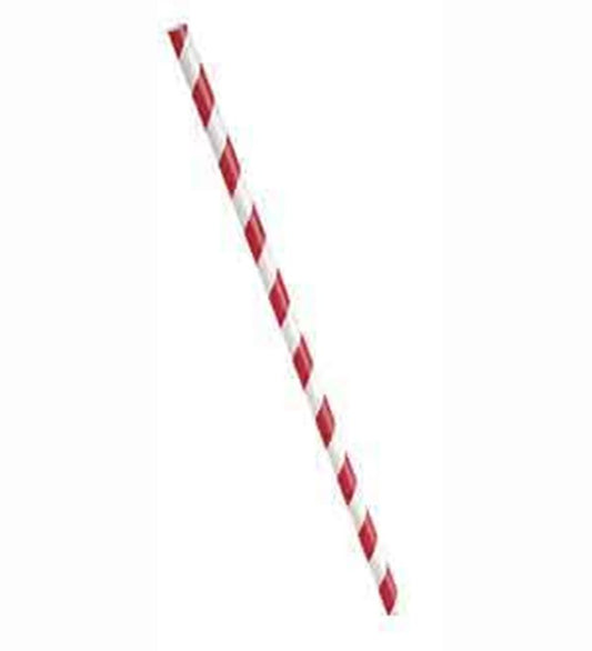 Single red and white diagonal striped paper straw with a smooth texture and straight shape.
