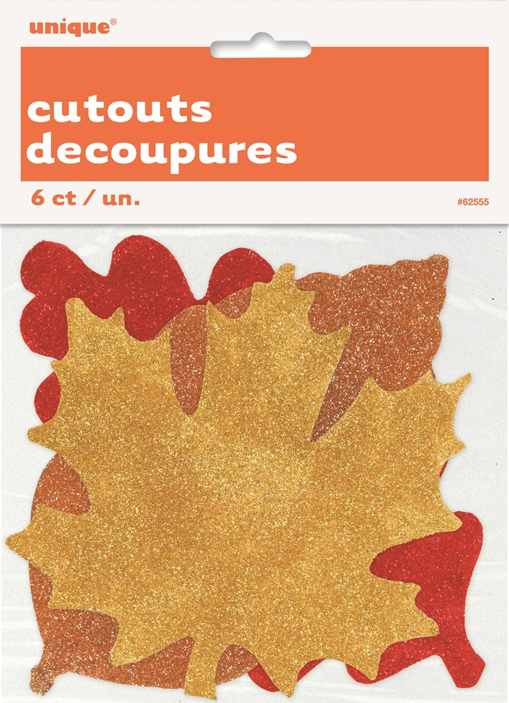 Fall Leaves Mini Glitter Cutout 6ct