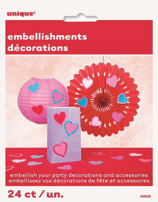 Valentine Heart Party Emblshmnt 24ct