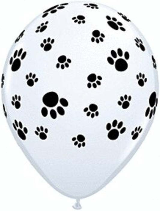 11 inch Paw Prints Qualatex Round Latex White 50ct.