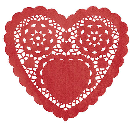 Valentines Day Red 6 inch Heart Doilies 30ct
