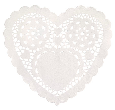 Valentines Day White 6 inch Heart Doilies 30ct