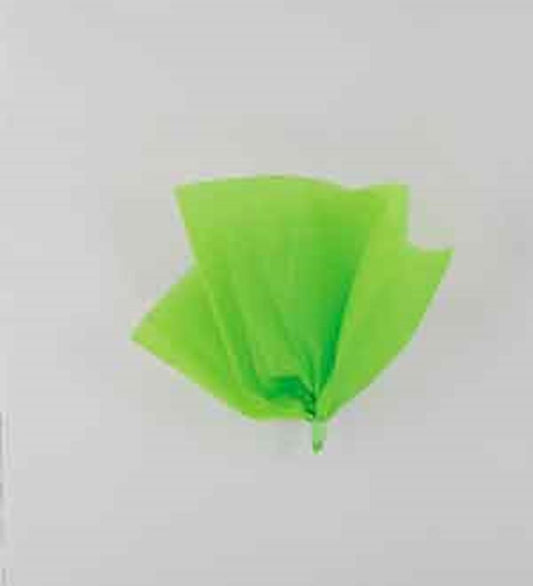 Bright lime green tissue paper sheet fanned out on a white background.