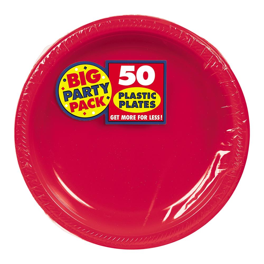 Round Plastic Plate Apple Red 7 inch 50ct