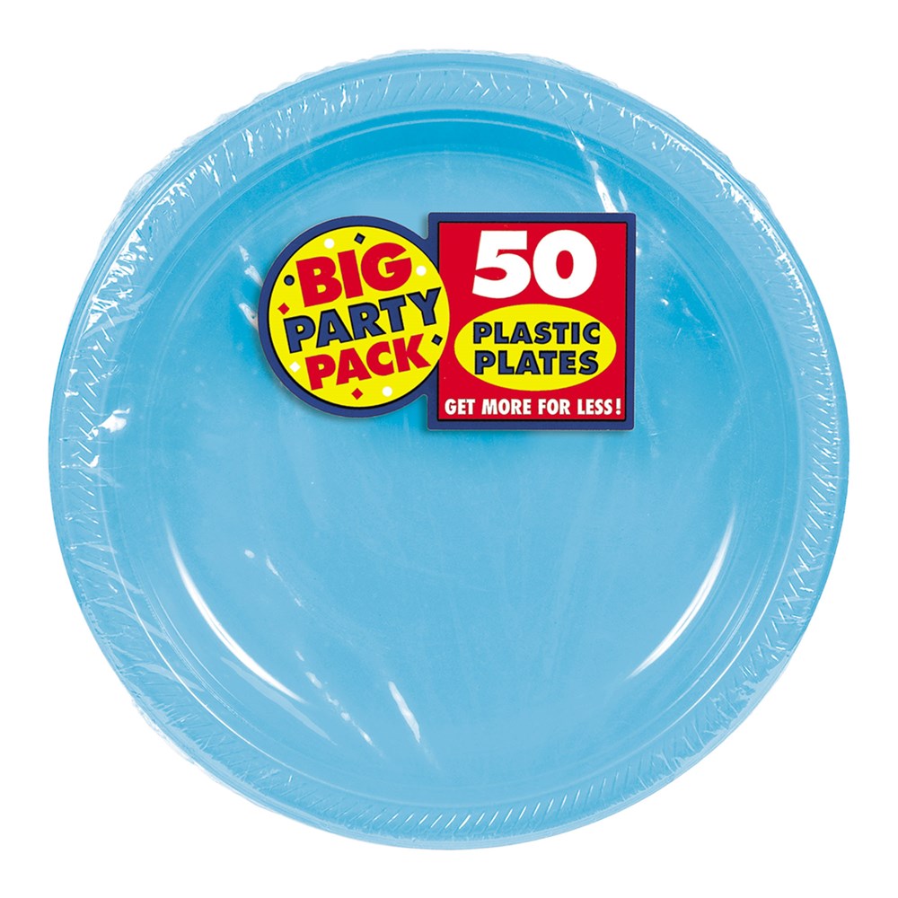 Round Plastic Plates Caribbean Blue 7 inch 50ct