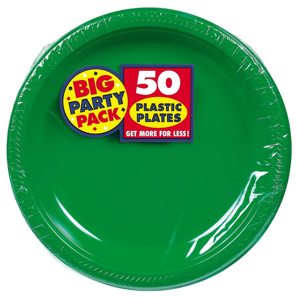 Round Plastic Plates Festive Green 10.25 inch 50ct