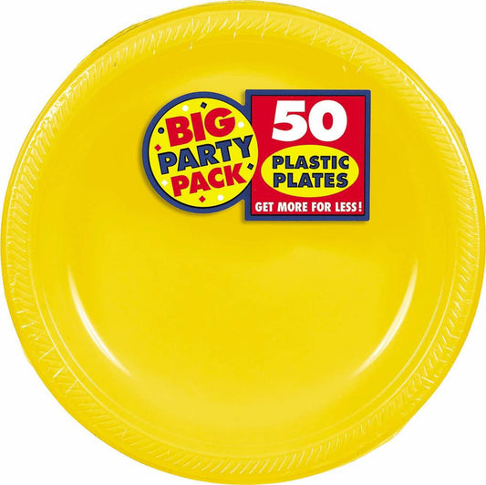 Round Plastic Plates Yellow Sunshine 10.25 inch 50ct