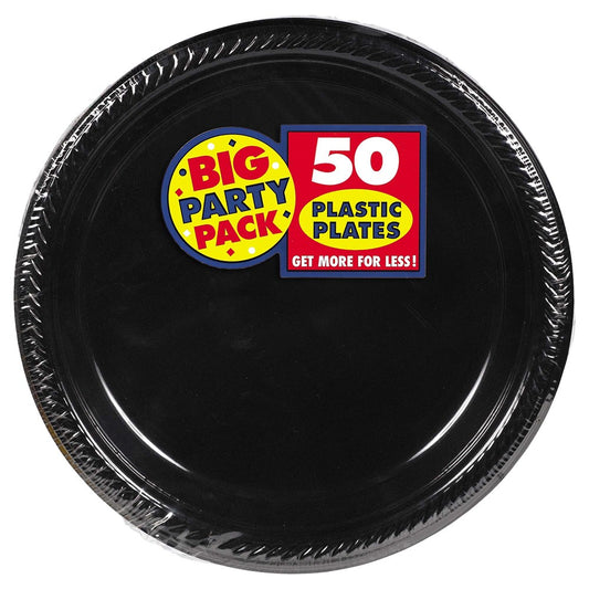 Round Plastic Plates Jet Black 10.25 inch 50ct