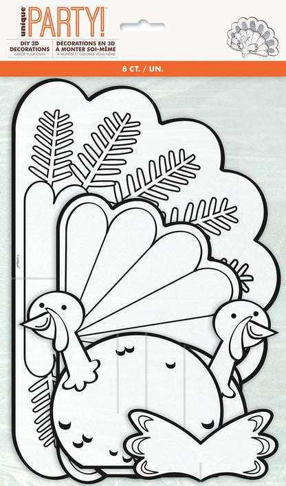 Color Your Own 3D Turkey Decor 8ct