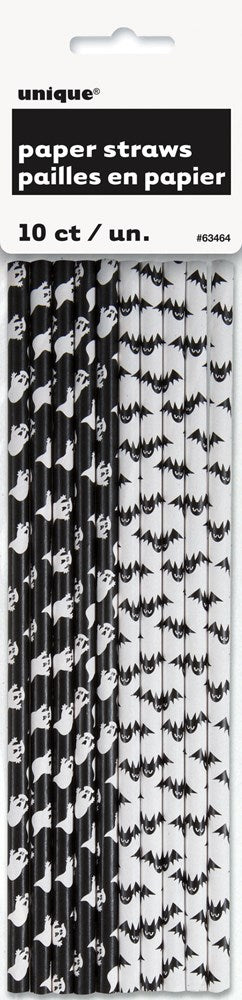 Assorted Bat & Ghost Paper Straws, 10ct