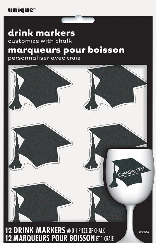 Chalk Grad Cap Cling Drink Mark 12ct