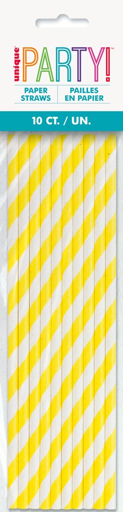 Unique Paper Party Straws 10ct - Neon Yellow