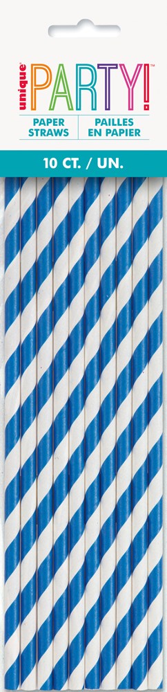 Unique Paper Party Straws 10ct - Royal Blue