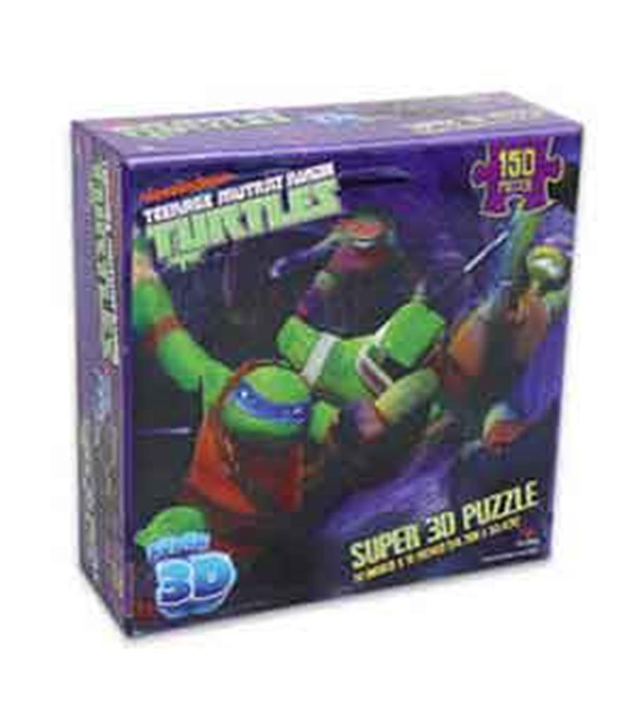 Ninja Turtles-themed 150-piece 3D puzzle box with vibrant purple background and action pose characters.