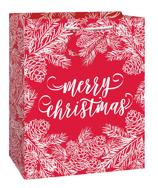 Red and White Merry Christmas Large Gift Bag 10x13 inch