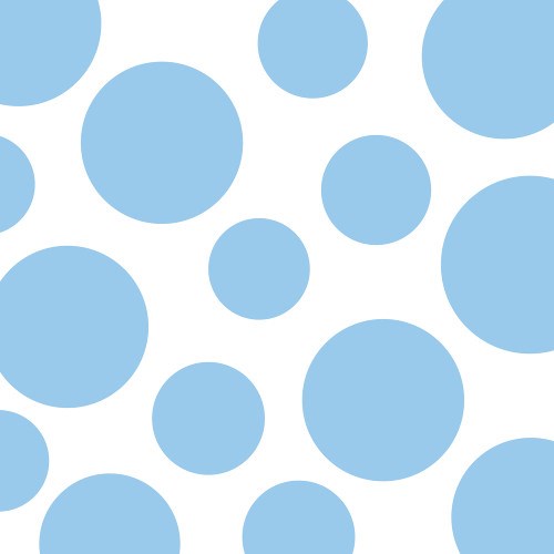 Pastel blue napkin with large and small polka dots on white background, soft 2-ply paper.