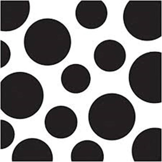 White napkin with large black polka dots in varied sizes arranged in a chevron pattern.
