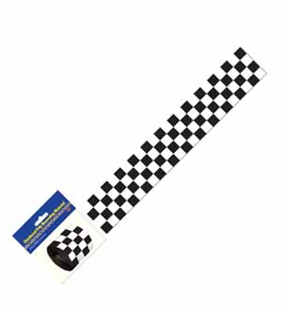 Black and white checkered 3-inch wide decorative poly tape roll, 50 feet long.