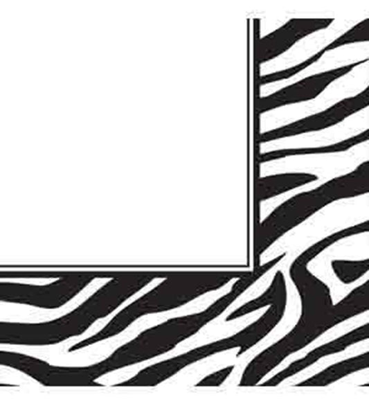 White paper napkin with black zebra stripes along the border, large size, three-ply texture.