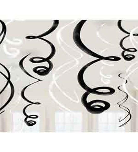 Black and white spiral hanging swirl decorations with a glossy finish.