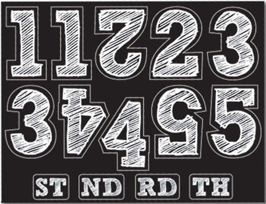 Black and white swirl number stickers 0-9 with customizable ordinal suffixes ST, ND, RD, TH.
