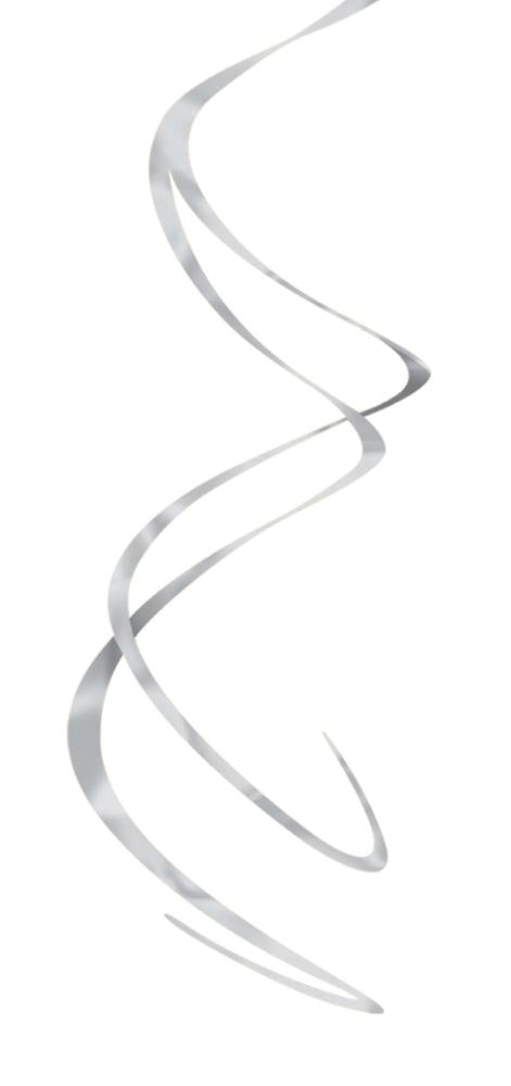 Set of silver plastic spiral hanging decorations with a shiny metallic finish.