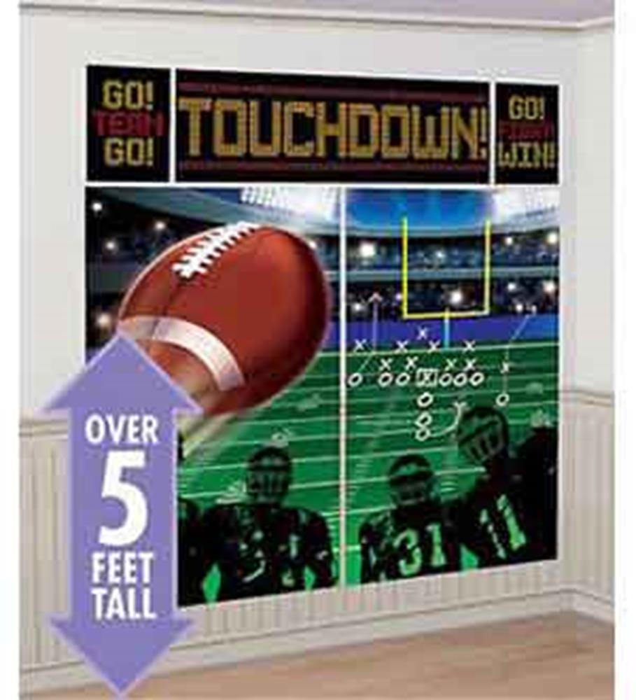 Colorful football-themed wall decoration with stadium lights, players, goalpost, and "Touchdown" banner over 5 feet tall.