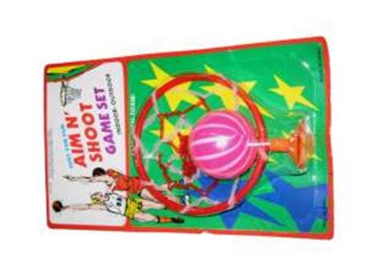 Colorful plastic carnival-style aiming shooting game set with ring toss and bright stars on packaging.