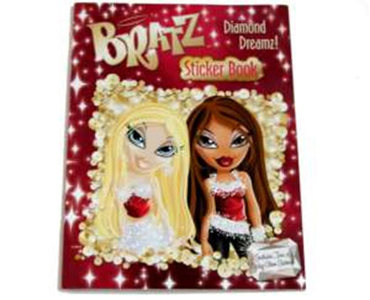 Bratz Sticker Book with red cover featuring two stylized girls, adorned with pearls and sparkles.