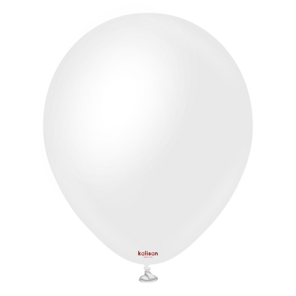12-inch white opaque satin latex balloon with a smooth round shape.