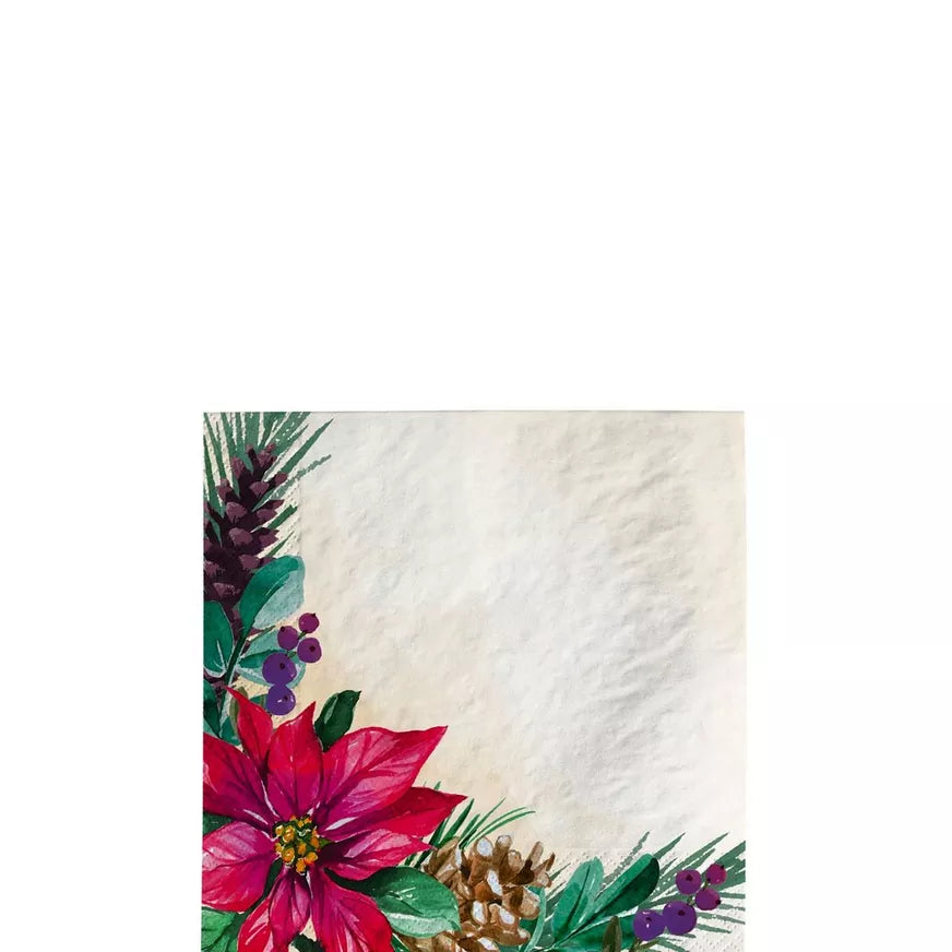 Christmas Traditional Poinsettia Beverage Napkin 16ct